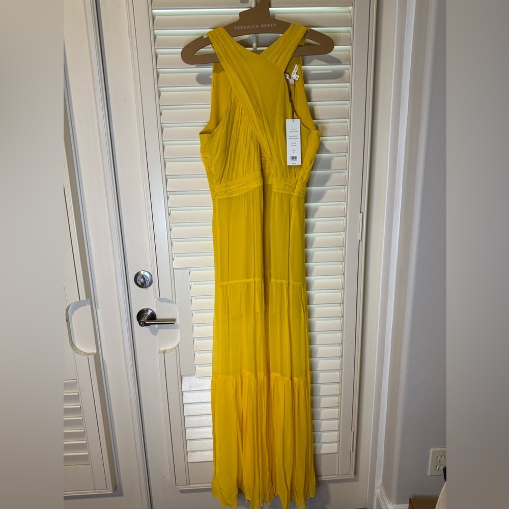 Veronica Beard Yellow Silk Maxi Dress V-neck Sleeveless